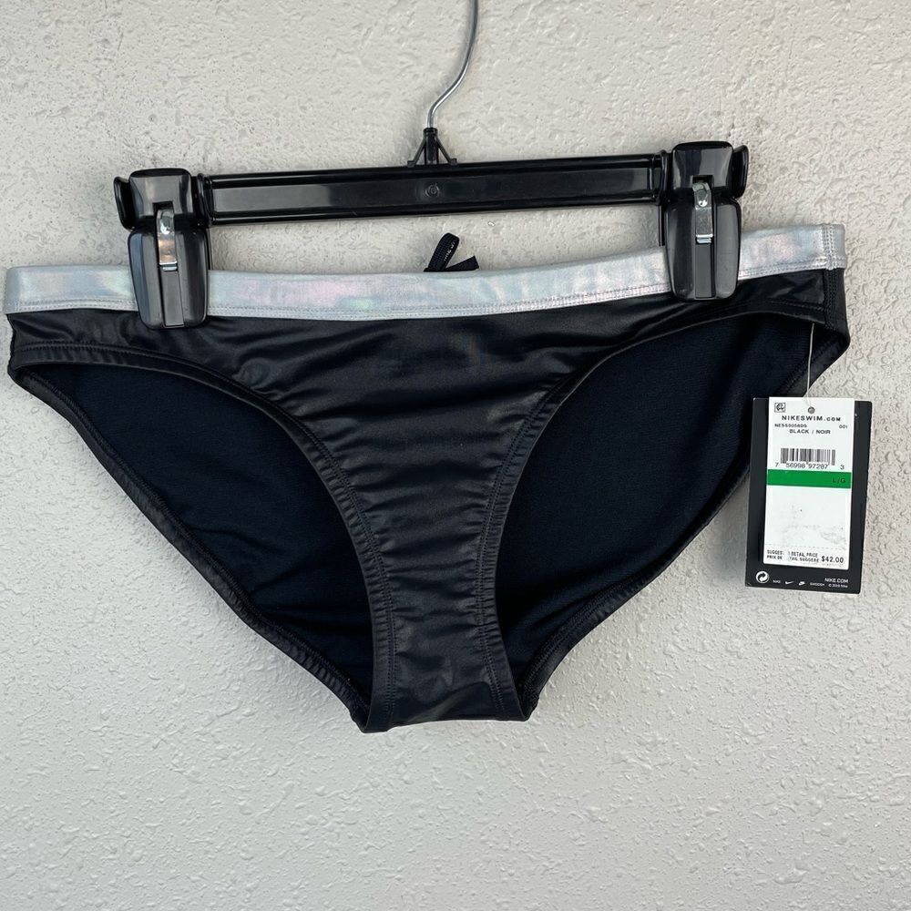 NWT Nike Black and Metallic Silver Swim Bottoms Size L